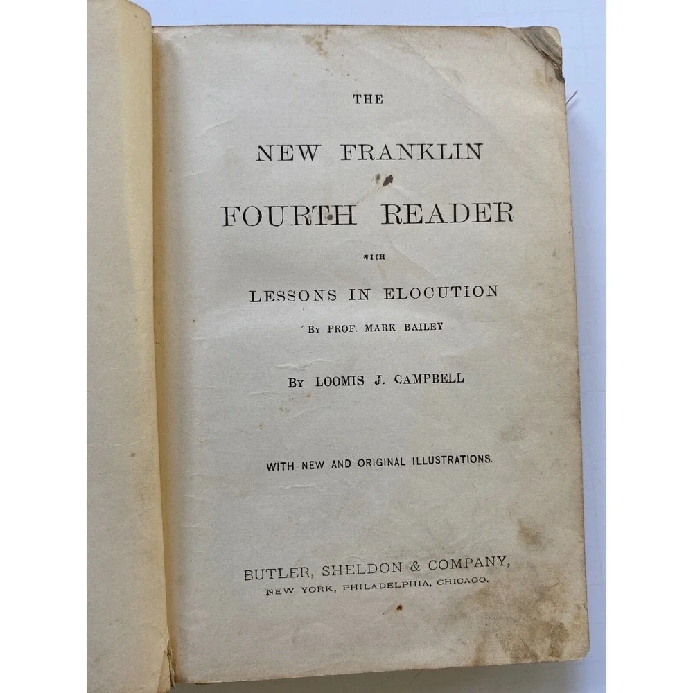 Lot Set of‎ 2 Antique New Franklin Fourth Reader with Lessons in Elocution 1884